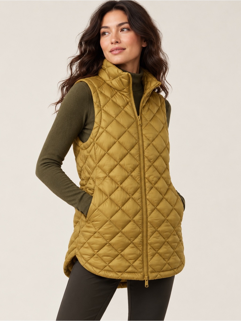 Athleta Whisper Featherless Vest 1X Golden Olive Quilted Puffer 599504
